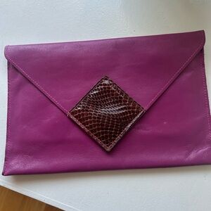 David Merler Purple Leather Envelope Clutch